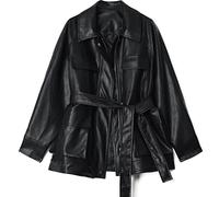 WHZXYDN Giacca da Moto in Pelle da Donna con Clip Overcome, Medio-Lunga, Oversize, Ampia, Oversize