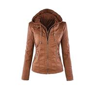 WHZXYDN Giacca in Pelle PU da Donna a Maniche Lunghe - Corta, Stile Motociclista