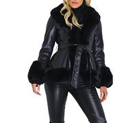 WHZXYDN Pelliccia Sintetica Pu Collo di Pelliccia Grande Cravatta Vita Giacca A Vento Donna Cucitura Sottile Giacca A Maniche Lunghe Donna