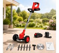WIANQIAN Decespugliatore a Batteria 21 V con Ruote e Asta Telescopica Red-15-CellBattery