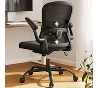 WIAONE Marsail - Sedia da ufficio ergonomica, con schienale in rete, con supporto lombare regolabile, con braccioli ribaltabili, girevole, per casa e ufficio, colore: nero