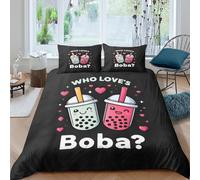 WIASVZMCI Boba drinksSet Di Copripiumino microfibra 3 pezzi motivo 3D cerniera nascosta Cute cartoon style copripiumino con federa soffice ultra morbido e traspirante for bambini Single（135x200cm）