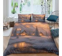 WIASVZMCI Cozy cabincopripiumino microfibra morbida 3 pezzi motivo 3D con cerniera Winter mountain scene Set Di Copripiumino con federa soffice morbida for ragazzi Super king（260x220cm）