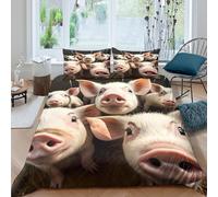 WIASVZMCI Cute pigletsSet Di Copripiumino ultra microfibra 3 pezzi motivo 3D con cerniera Farm animal cartoon copripiumino incluso federe aiosa ultra morbido for coppie Single（135x200cm）