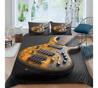 WIASVZMCI Electric Bass GuitarSet Di Copripiumino microfibra morbida 3 Pezzi stampa di 3D con cerniera Modern Rock Style copripiumino incluso federe aiosa ultra morbido for coppie Single（135x200cm）