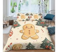 WIASVZMCI Gingerbread manSet Di Copripiumino morbida 3 pezzi motivo 3D con cerniera Christmas festive design copripiumino con federa soffice for bambini adulti ragazzi Super king（260x220cm）
