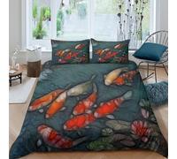 WIASVZMCI koi fish artSet Di Copripiumino morbida microfibra 3 Pezzi stampa 3D con cerniera digital painting style copripiumino incluso federe aiosa ultra morbido for ragazze King（220x240cm）
