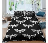 WIASVZMCI moth patterncopripiumino ultra microfibra 3 pezzi motivo 3D con cerniera black white artistic Set Di Copripiumino incluso federe per cuscini aiosa for bambini e adolescenti King（220x240cm）