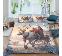 WIASVZMCI Santa Clauscopripiumino ultra microfibra 3 Pezzi stampa 3D con cerniera Christmas Winter Set Di Copripiumino con federe per cuscini traspirante for bambini e adolescenti King（220x240cm）