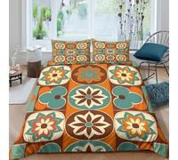 WIASVZMCI Vintage floral patternSet Di Copripiumino ultra microfibra 3 Pezzi stampa di 3D con cerniera Retro geometric copripiumino incluso federe aiosa ultra morbido for ragazze Single（140x200cm）