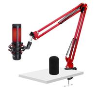 WIBOND QuadCast - Braccio a braccio con copertura per microfono, braccio microfono rosso compatibile con HyperX QuadCast, filtro antipop per microfono per QuadCast, riduce il rumore di fondo