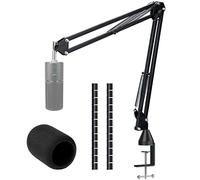 WIBOND Razer Seiren X Mic bomarmstativ med mikrofonskumskydd - fjädrande mikrofonstativ och vindruta med 2 st kabelhylsa kompatibel med Razer Seiren X Streaming Microphone