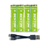 Wiby 4 Batterie Ricaricabili 1,5V Ministilo AAA da 666mWh e 390mAh al Litio | Ricarica USB-C Rapida + Cavo 4-in-1 | Tensione Costante | BMS Integrato | Ultra-leggere