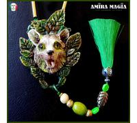 Wicca Gioiello Pendente Ciondolo Collana Cane Verde Oro Talismano Pagano Foresta