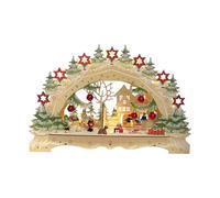 Wichtelstube-Kollektion Arco luminoso a LED per mercatini di Natale, dipinto su entrambi i lati, in vero legno, funzionamento a batteria, con timer integrato, 45 cm
