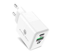 Wicked Chili 20W Dual USB Charger con QC 3.0 e USB C PD - Caricatore Veloce Compatibile con iPhone 14, 13, 12 (PRO, Max, Plus, Mini), Caricatore MagSafe, PD3 & QC3 Adattatore di Ricarica Doppia Porta