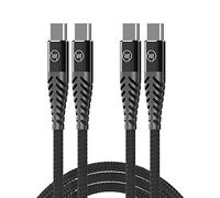 Wicked Chili 2X USB C a USB-C Fast Charge Nylon Cable (3A/20V/60W) Cavo | Tessile Premium con Spine di Metallo, Protezione Contro la Rottura del Cavo, Nero/Intrecciato/Flessibile/Robusto / 100 cm