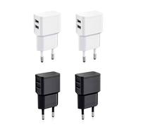 Wicked Chili 4 Set Dual USB Charger (Bianco e Nero) 12W / 2,4A PRO Series Alimentatore Universale per Telefono Cellulare, Orologio, Powerbank e Altoparlante Bluetooth, Adattatore USB a 2 Porte