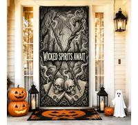 Wicked Spirits - Copri porta con teschio gotico, 91 x 183 cm | Immagini gotiche della foresta, cartello per porta d'ingresso, doghe magiche incrociate, arte da parete spettrale