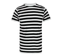 WickedFun® - Maglietta a righe bianche e nere, girocollo, manica corta Nero e bianco 5-6 Anni