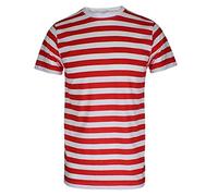 WickedFun® Maglietta a righe per ragazzi e ragazze, girocollo a maniche corte, rosso bianco, 5-6 Anni
