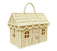 Wicker Basket - House-Shaped Faux-Rattan Container with Lid