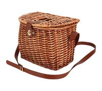 Wicker di cestino | Cesto di funghi a grande capacità tessuto a mano con coperchio | Contenitore picnic foderato di lino di cotone | a tracolla | Cestini di frutta per pane, giocattoli, libri,