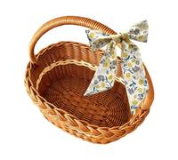 Wicker Picnic Basket - Rattan Market Basket With Handle And Ribbon | Woven Hamper, Wine Bag,cutlery Set, Baskets Set For 4 Person With Cooler Compartment, Storage Baskets Handle For Shopping Beach Ca