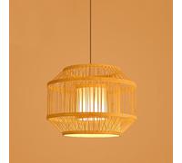 Wicker Rattan Lantern Light Fixture Hanging Ceiling Lamp Hand Woven Bamboo Rustic Pendant Lighting Large Boho Coastal Chandelier for Bedroom Dining Room Kitchen Island Farmhouse