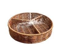 Wicker Serving Tray, Round Compartment Table Organizer, 3-Section Woven Basket for Home Restaurants Studio, Reusable Storage Holder, Coffee Table Decor, Multi-Use Divider Tray for Sundries