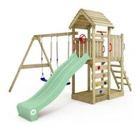 Wickey Gioco da giardino MultiFlyer con tetto in legno, altalena e scivolo, struttura da esterno per bambini con sabbiera, scaletta e accessori da gioco - verde pastello