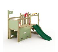 Wickey My First Fort 2 Parco giochi per bambini piccoli, struttura da arrampicata, parco giochi da giardino per bambini in legno massiccio impregnato con scivolo verde e telone verde pastello