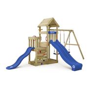 Wickey Torre da gioco Skyflyer 120 & 90 con scivolo blu e telone blu - Doppia altalena per il giardino
