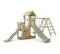 Wickey Torre da gioco Skyflyer 120 & 90 con scivolo verde pastello e telone - Attrezzo da gioco con arrampicata per il giardino