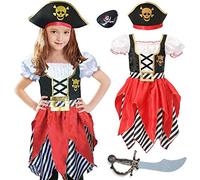 Wiclin Ragazze Costume Pirata Buccaneer Abito Principessa per Bambini Pirata Lass Costume Pirata Gioco di Ruolo Dress Up Set 7-8 Anni
