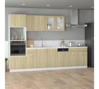 Wicterencia Set di mobili da cucina Lyon in rovere Sonoma, 7 pezzi, con mobiletto basso, credenza, armadietto alto, vetrine, armadietto per microonde, contenitore