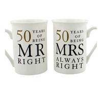 Widdle Gifts Ltd Set di 2 tazze in porcellana per il 50° anniversario "Mr Right & Mrs Always Right" Golden Anniversary