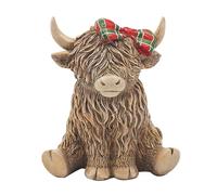 Widdle Gifts Reflections 6549 - Statuetta ornamentale a forma di mucca delle Highland con fiocco scozzese, in bronzo, 12 cm