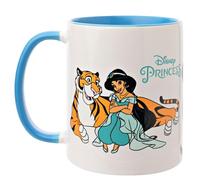 Widdop and Co. - Disney Princess Jasmine Mug - Tazza per tè e caffè smaltato blu/bianco con icone e cattivi in gres porcellanato - Prodotto con licenza ufficiale Disney (325 ml).