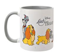 Widdop and Co. - Tazza Disney Lady & The Tramp - Tazza per tè e caffè in gres smaltato grigio/bianco e icone e cattivi - Prodotto con licenza ufficiale Disney (325 ml).