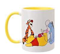 Widdop and Co. - Tazza Disney Winnie The Pooh & Friends - Tazza in gres smaltato giallo/bianco con icone e cattivi Tigro, Pimpi e Ih-Oh - Licenza ufficiale Disney Merchandise (325 ml).