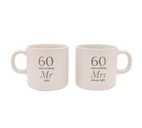 Widdop & Co - Set di 2 tazze in gres porcellanato per coppie sposate, 60 anni, con scritta "Mr and Mrs", per 60° anniversario di matrimonio