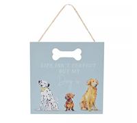 Widdop & Co. Targa da appendere a forma di cane - "Life Is Not Perfect But My Dog Is" - Targa decorativa in legno con corda - Simpatico regalo per gli amanti dei cani per la decorazione della casa