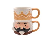Widdop Santa & Friends - Tazze impilabili in ceramica, motivo schiaccianoci di pan di zenzero, tazze natalizie per cioccolata calda e caffè, divertente regalo stagionale