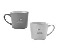 Widdop - Set di tazze per anniversario, 25 anni meravigliosi, colore: grigio e bianco