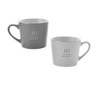Widdop Set di tazze per anniversario, colore: grigio/bianco, 10 anni meravigliosi