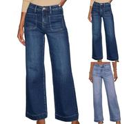 Wide Leg Jeans da donna a vita alta, pantaloni in jeans dritti per il tempo libero, comodi pantaloni in denim, eleganti pantaloni Palazzo, vestibilità larghi, pantaloni larghi con tasche, Blu, S
