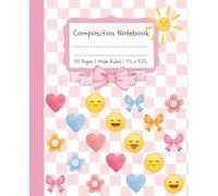 Wide Ruled Composition Book with Pink Checkerboard Cover, Bows, Smiley Faces & Pastel Icons 110 Pages: Preppy Vibes Notebook, Cute and Trendy for Girls, Tweens, Teens, Journaling, and School Notes