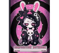 Wide Ruled Composition Notebook: Cute Pastel Goth Anime Girl with Bunny Plush, Journal for Teen Girls, Students, School, and Aesthetic Lovers