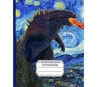 Wide Ruled Japanese Monster Notebook: Retro Kaiju Scene with Fiery Night Sky for Boys, Teens & Horror Fans